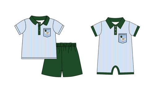 Baby Boy Short Sleeves Duck Pocket Sibling Summer Romper Clothes Set ( Moq 5 Each Design )11.22