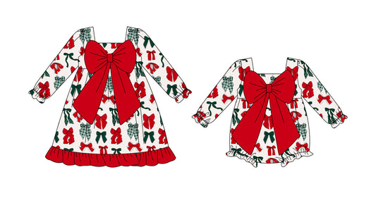 ( Moq 5 Each Style ) Baby Kids Toddler Christmas Bows Sibling Romper Dress