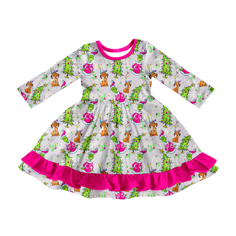 Baby Girl Long Sleeves Green Face Christmas Dress