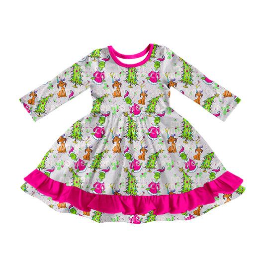 Baby Girl Long Sleeves Green Face Christmas Dress