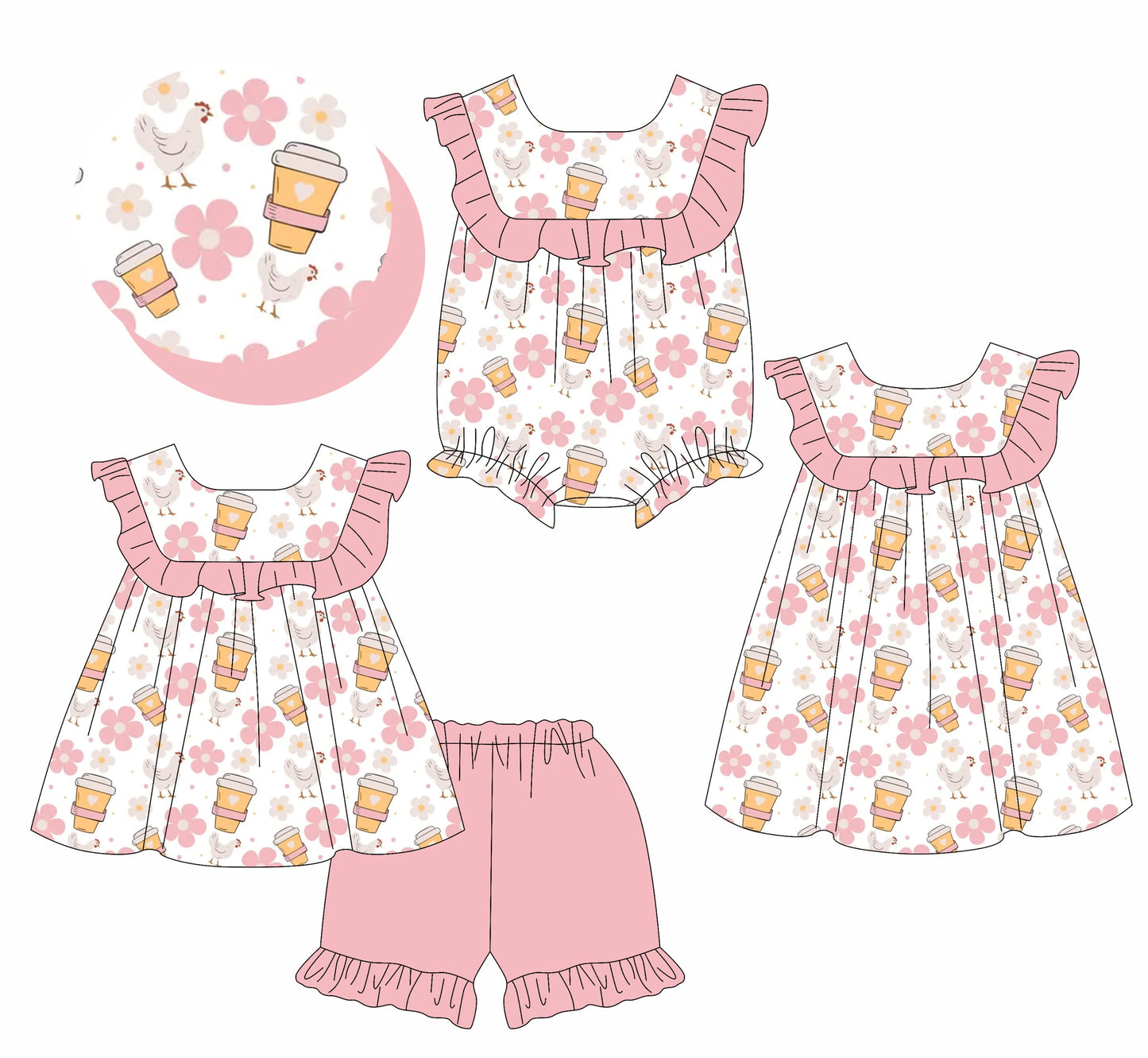 Baby Girl Short Sleeves Chicken Flower Sibling Romper Dress Set ( Moq 5 Each Style ) 4.1