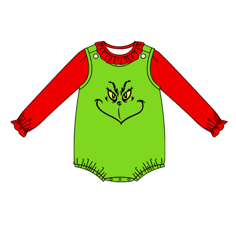 Baby Girl Red Shirt Christmas Green Face Dress Set