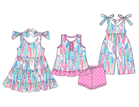 Baby Girl Colorful Boats Sibling Jumpsuit Dress Set ( Moq 5 Each Style ) 3.14