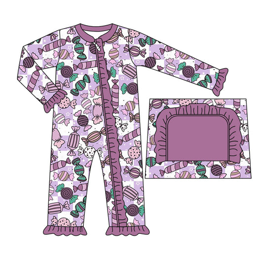 Baby Girl Infant Candy Purple Checkered Zipper Romper