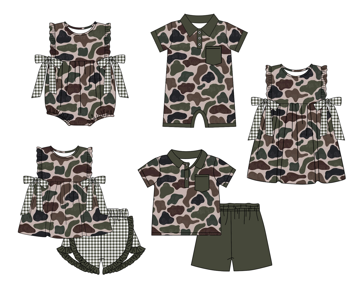 Baby Boy Girl Sibling Camo Summer Dress Romper Clothes Set ( Moq 5 Each style )11.23