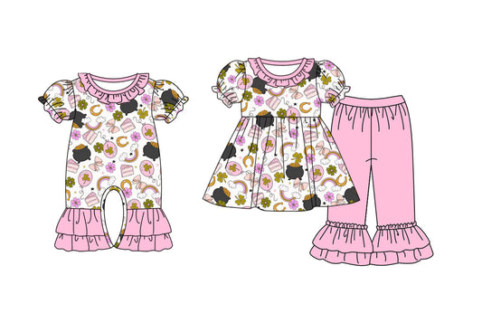 Baby Girl Short Sleeves St Patrick Bows Sibling Romper Clothes Set ( Moq 5 Each Design ) 12.7