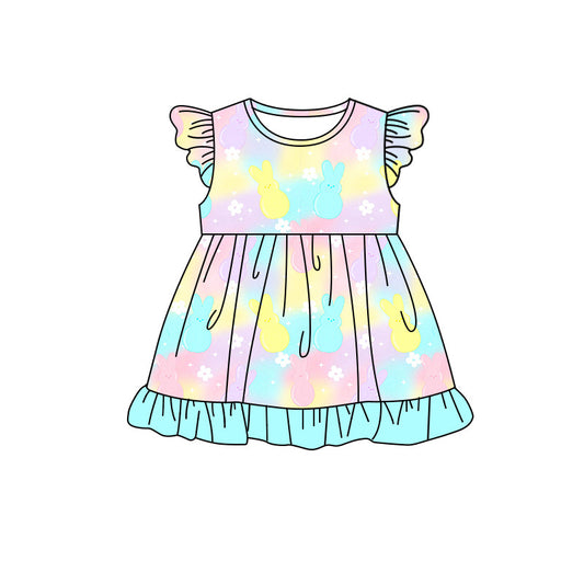 Baby Girl Short Sleeves Colorful Rabbit Easter Dress Moq 5