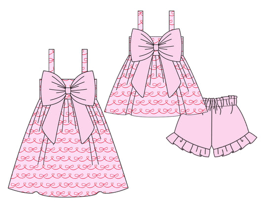 Baby Girl Bows Sibling Matching Pink Dress Set ( Moq 5 Each Design )