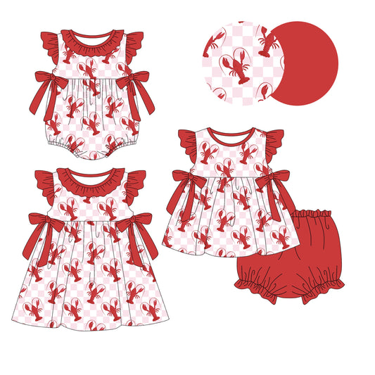 Baby Girl Crawfish Checked Sibling Romper Dress Set ( Moq 5 Each Style ) 1.8