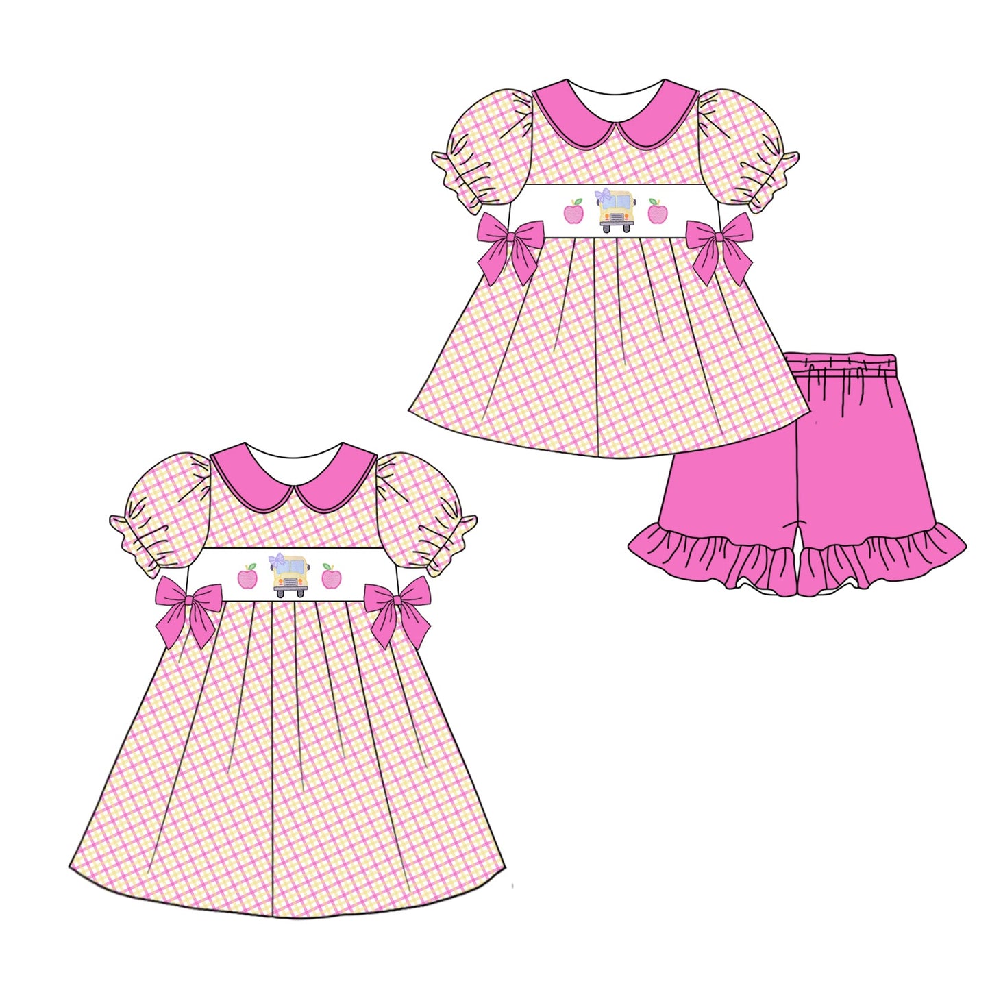 Baby Girl Apple Bus Back To School Sibling Dress Set ( Moq 5 Each Style ) 12.31