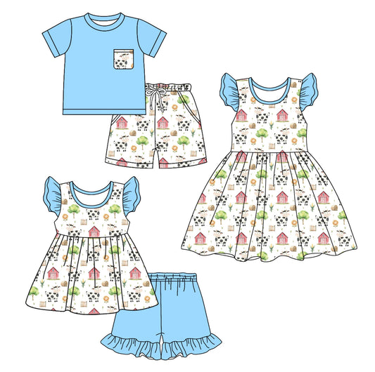 Baby Boy Girl Farm Animals Ruffle Sibling Dress Set ( Moq 5 Each Style ) 2.12