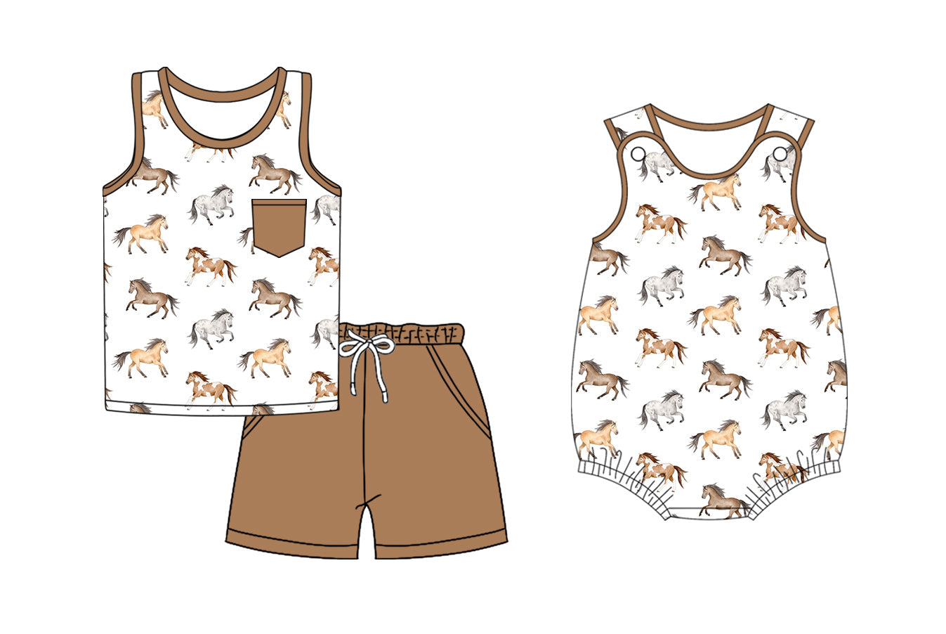 Baby Boy Western Horse Sibling Romper Set ( Moq 5 Each Style ) 2.13