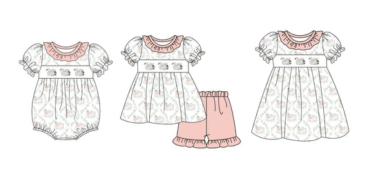 Baby Girl Short Sleeves Swans Sibling Romper Dress Set ( Moq 5 Each Style ) 2.17
