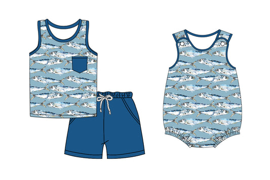 Baby Boy Sleeveless Fish Sibling Romper Set ( Moq 5 Each Style ) 2.15