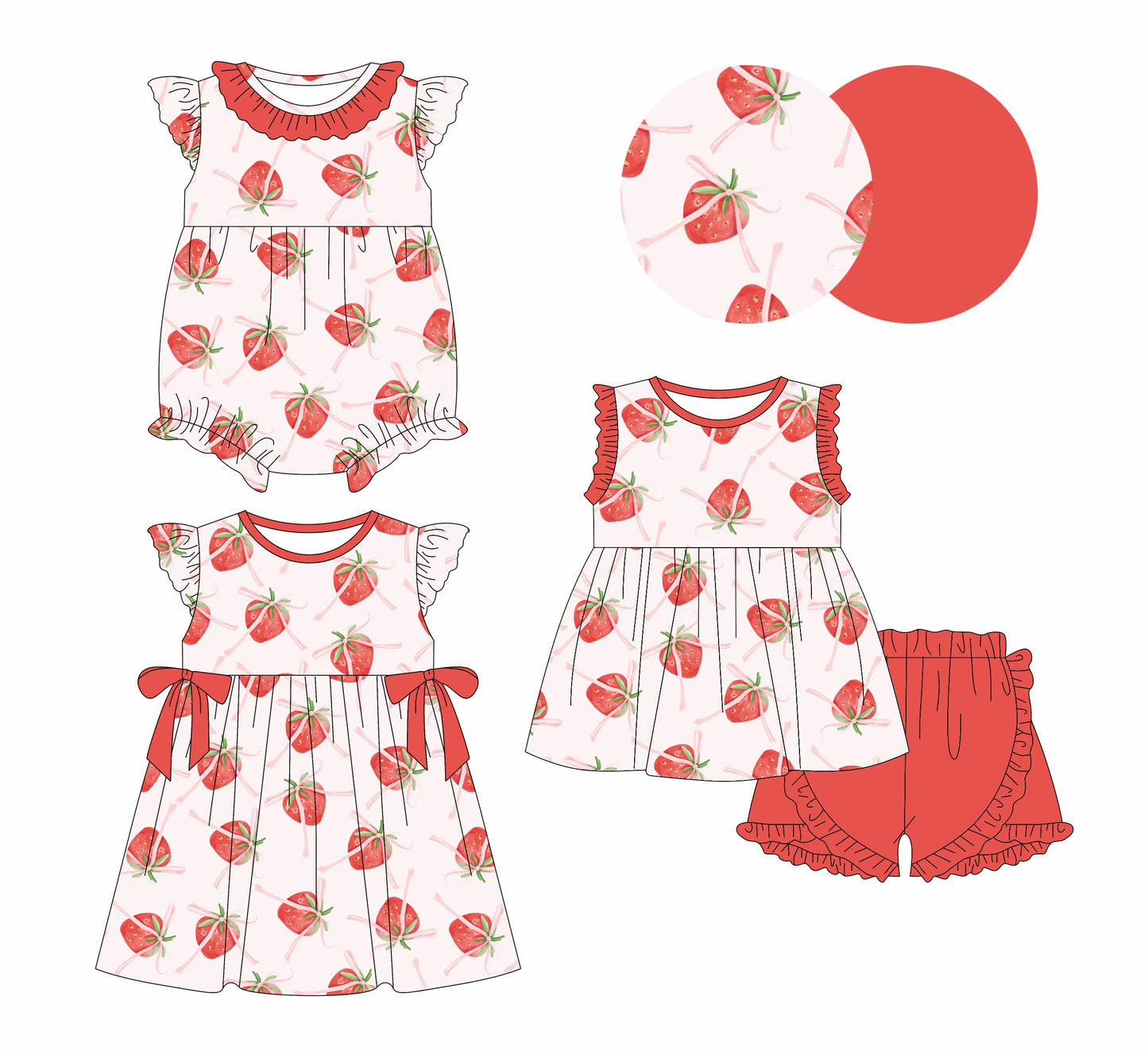 Baby Girl Strawberry Bows Sibling Dress Romper Set ( Moq 5 Each Style ) 1.6