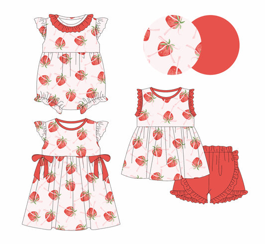 Baby Girl Strawberry Bows Sibling Dress Romper Set ( Moq 5 Each Style ) 1.6