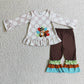 Sibling Girls Toddler Fall Embroidery turkey Tunic Pants Thanksgiving Set Clothes RTS