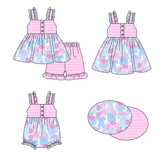 Baby Girl Flower Bows Stripes Sibling Romper Dress Set ( Moq 5 Each Style ) 1.16