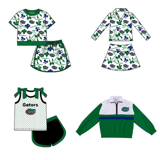 ( Moq 5 Each Style ) Sibling Baby Girls Kids Green Bows Team Shirt Sets Clothes