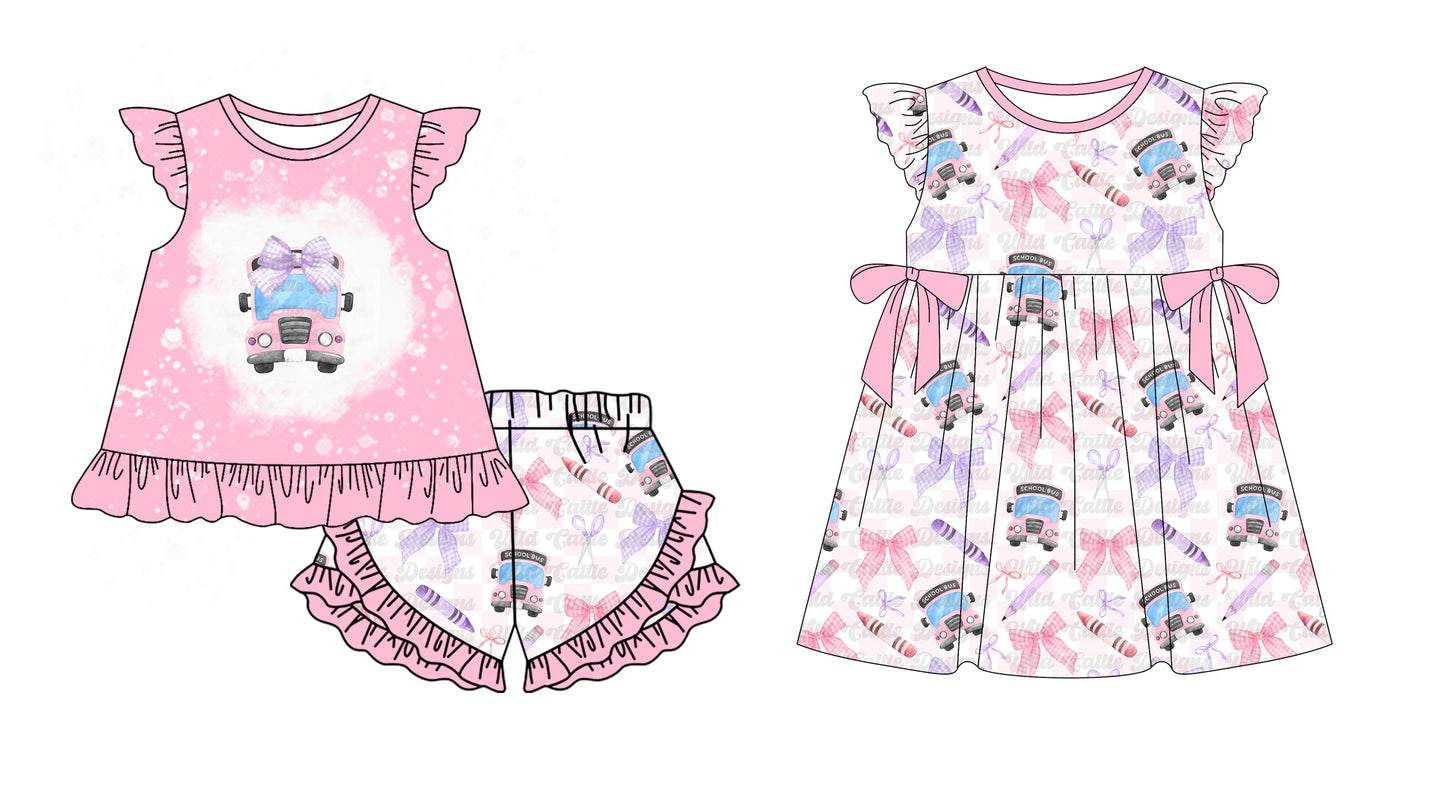 Baby Girl Back To School Bus Bows Sibling Dress Set ( Moq 5 Each Style ) 1.11
