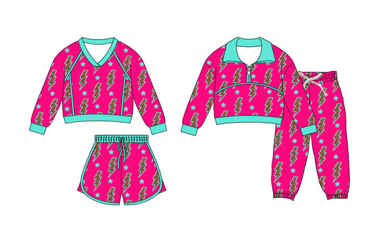 ( Moq 5 Each Style ) Baby Girls Kids Long Sleeves Lightning Tops Short Pants Sibling Sets