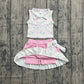 Baby Girls Bows Flower Buttons Tops Ruffle Pink Skirt Shorts Yoga Active Clothes Set RTS