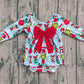 Baby Girl Infant Long Sleeves Green Face Christmas Bow Bubble Romper RTS