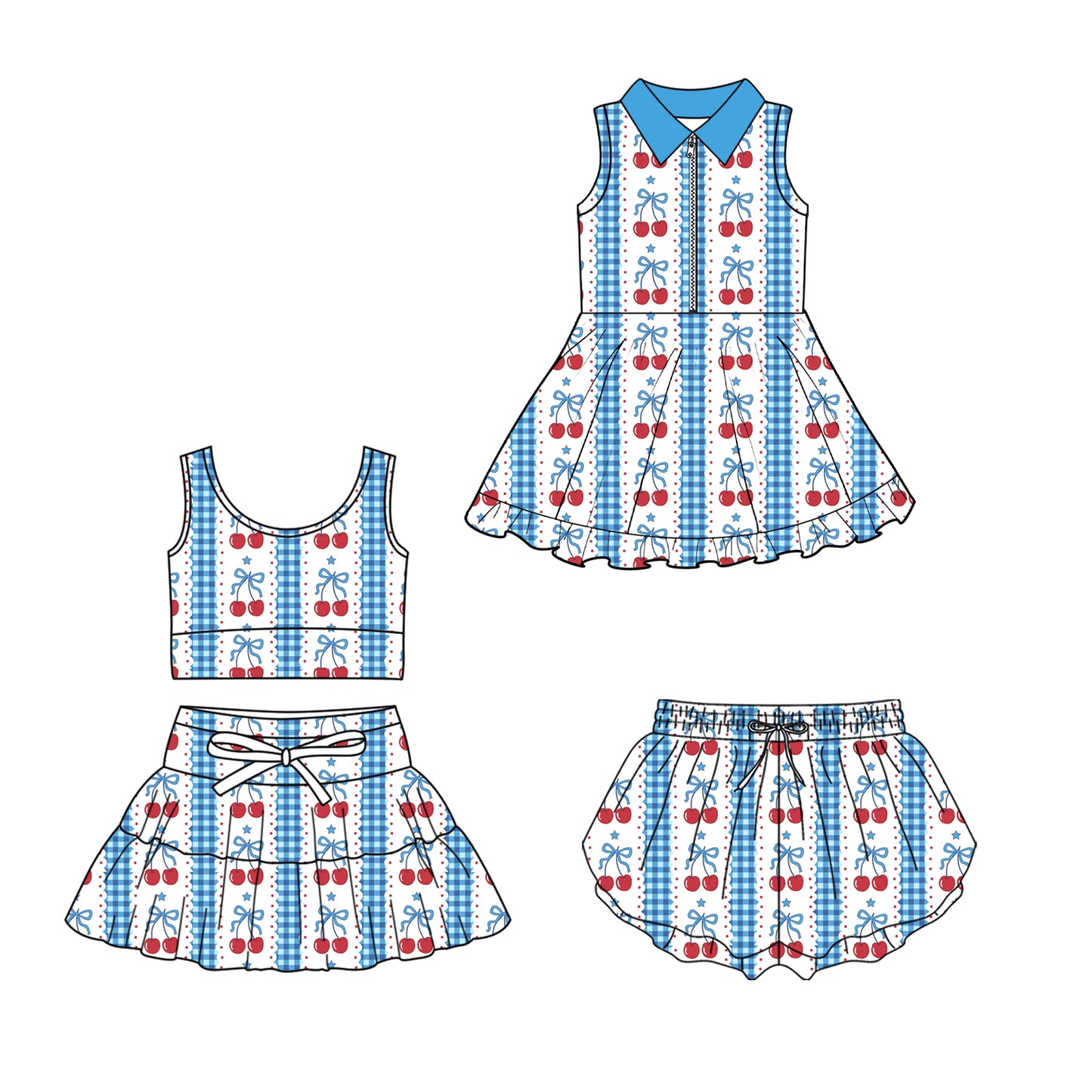 ( Moq 5 Each Style ) Baby Girls Toddler Cherry Bows Sibling Summer Dress Shorts Set