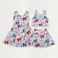 Baby Girl Sleeveless 4th Of July Baseball Bows Sibling Yoga Active Skort Dress Set RTS