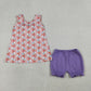 Baby Girls Kids Sleeveless Flower Bows Hearts Tunic Purple Shorts 4th of July Set RTS