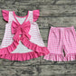 No moq Pre-order Baby Girl I Love Dad Embroidery Tunic Pink Plaid Ruffle Shorts Summer Set