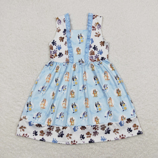 Baby Girl Sleeveless Dogs Summer Blue Dress