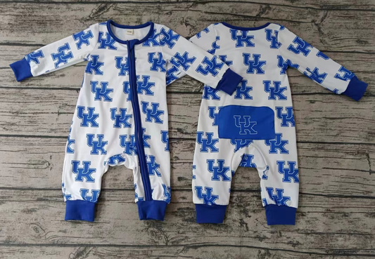 Moq 5 Baby Boy Long Sleeves Team Zipper Blue One piece Romper