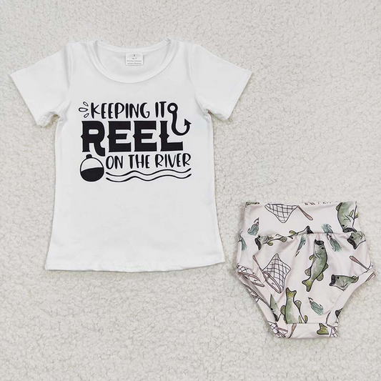 Promotion Baby Girl Short Sleeves Fishing Bummie Summer Outfit RTS