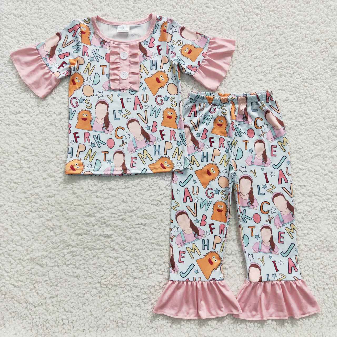 GSPO0669 Baby Girl Short Sleeves Shirt Pants Teacher Outfit Pajamas