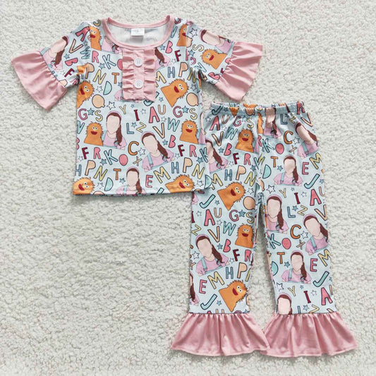 GSPO0669 Baby Girl Short Sleeves Shirt Pants Teacher Outfit Pajamas