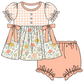 Baby Girl Short Sleeves Flower Plaid Sibling Romper Dress Clothes Set ( Moq 5 Each Design )