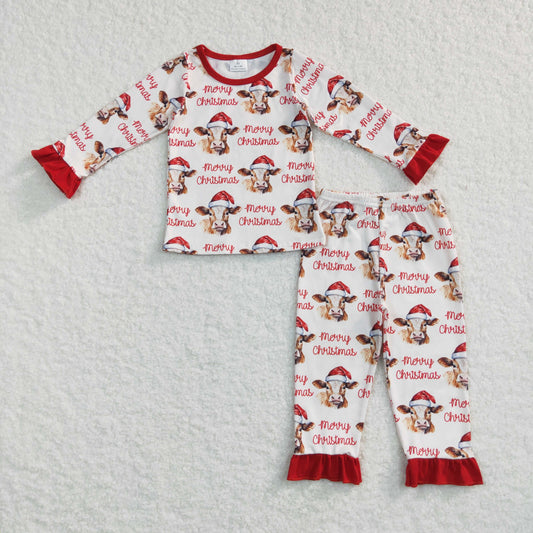 GLP0866 Baby Girl Long Sleeves Christmas Cow Pants Outfit Pajamas