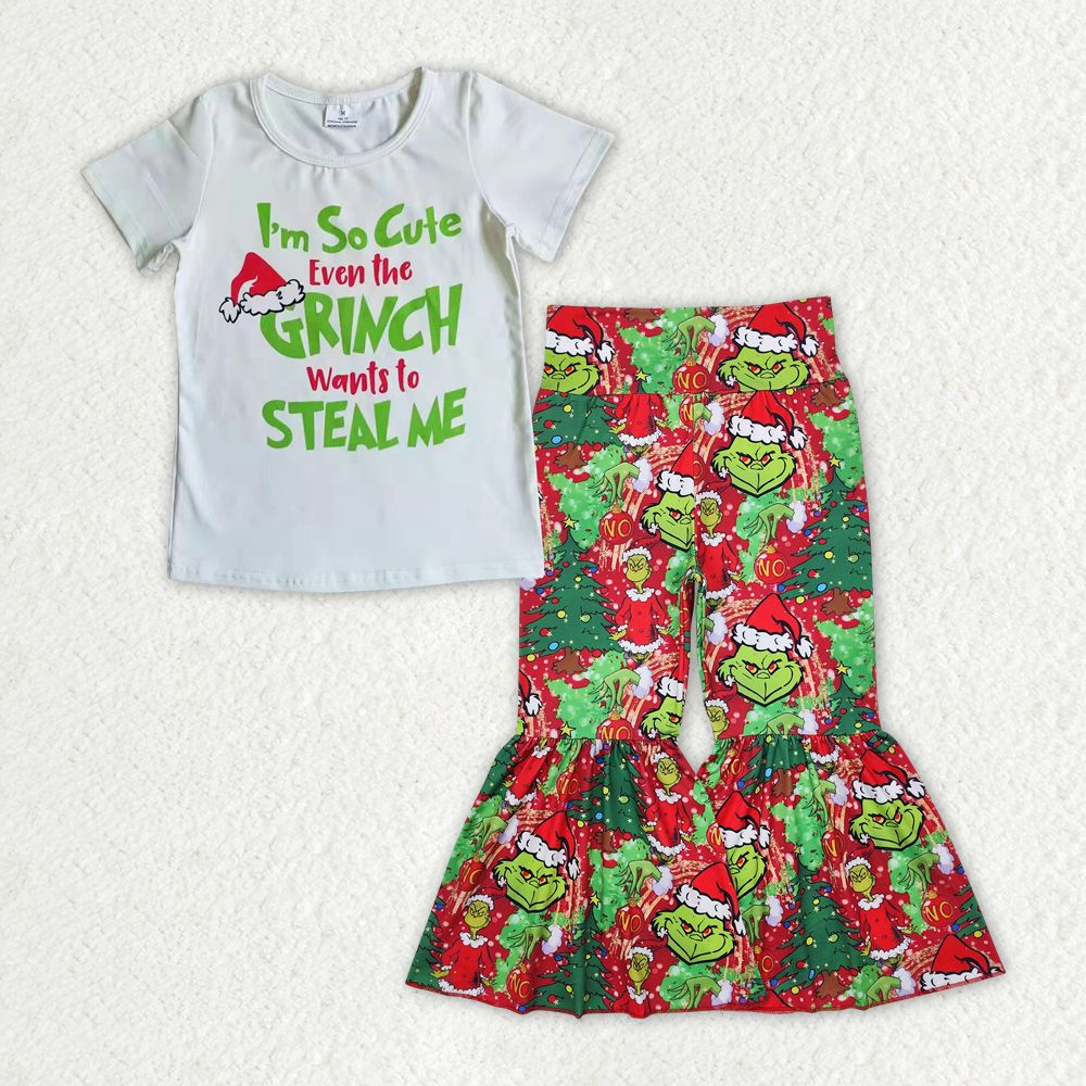 Baby Girl Short Sleeves Shirt Christmas Frog Bell Pants Clothes Set