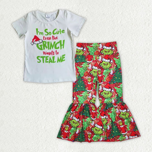 Baby Girl Short Sleeves Shirt Christmas Frog Bell Pants Clothes Set