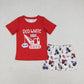 Baby Boy Red Short Sleeves Shirt Trucks Shorts July 4th Set