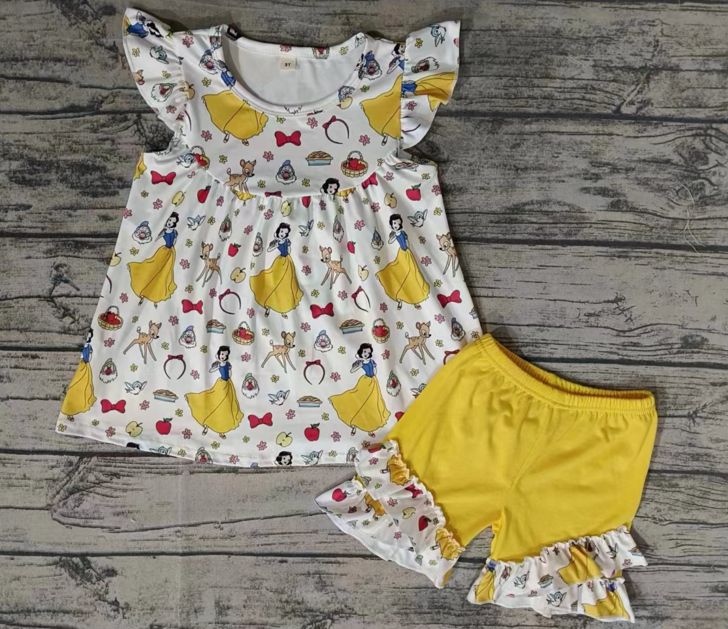 Baby Girl Short Sleeves Prince Tunic Yellow Cotton Shorts Set