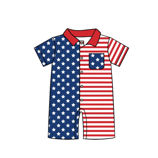 Moq 3 Pre-order Baby Boy Stars Stripes July 4th One Piece Romper