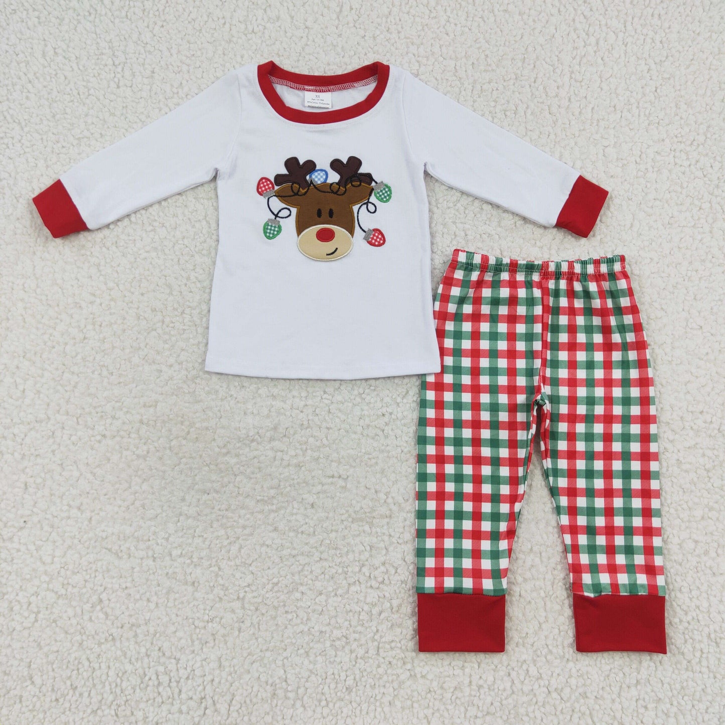 BLP0218 Baby Kids Christmas Embroidery Reindeer Long Sleeves Pants Outfit Pajamas