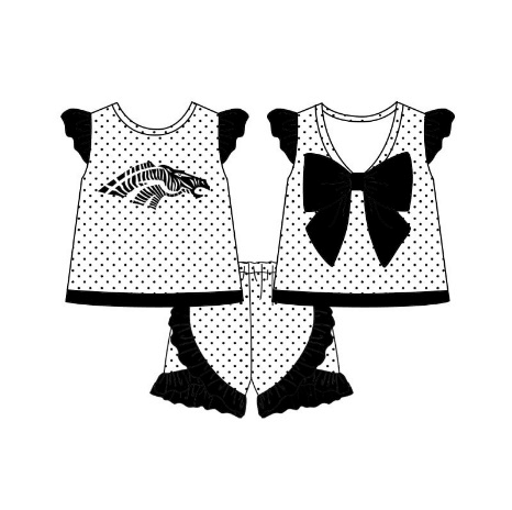 kids girl black short sleeves bow tops shorts team set