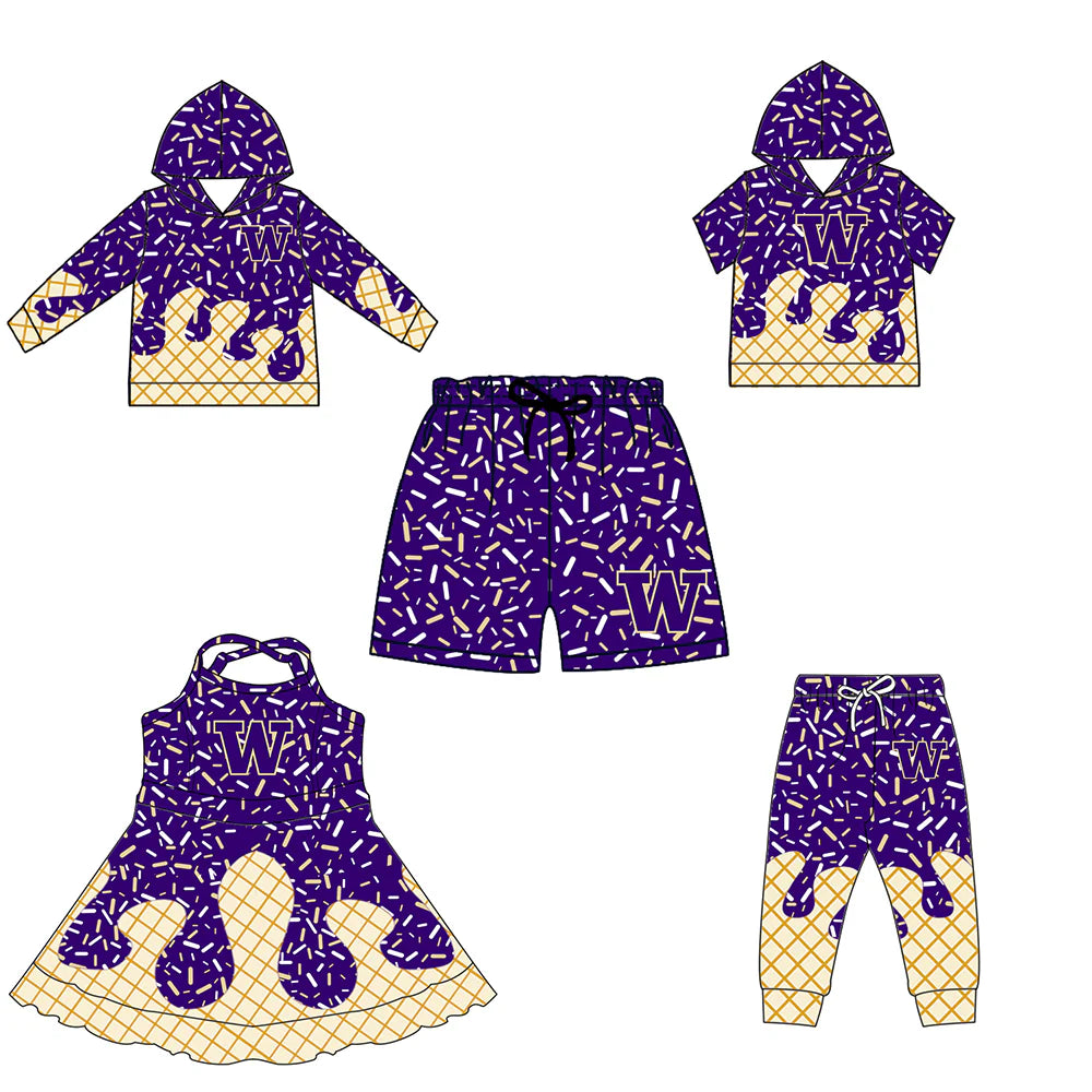 ( Moq 5 each style ) Baby Boy Girl W Team Purple Sibling Dress Shirt Shorts Pants 6.10
