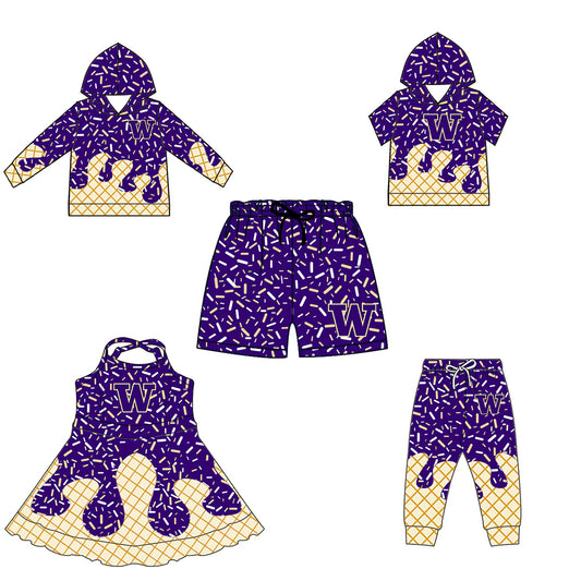 ( Moq 5 each style ) Baby Boy Girl W Team Purple Sibling Dress Shirt Shorts Pants 6.10
