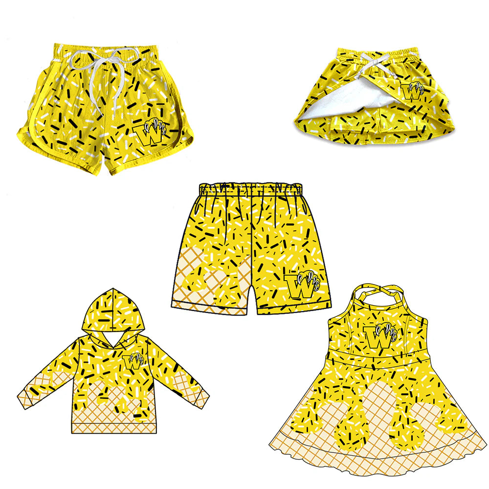 ( Moq 5 each style ) Baby Boy Girl W Team Sibling Yellow Drips Dress Shirt Shorts Pants 7.5