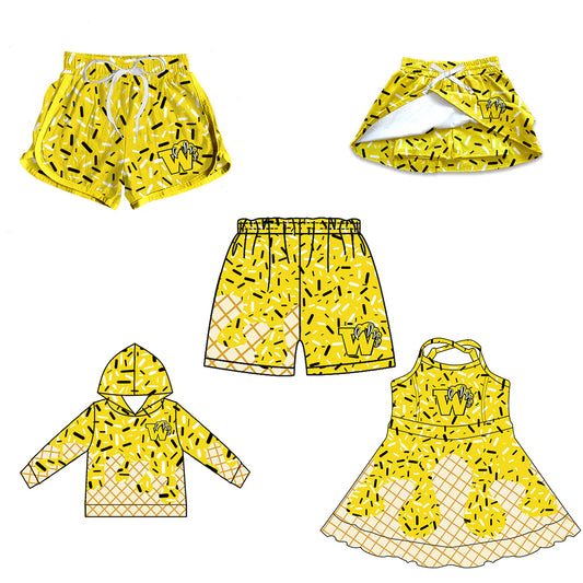 ( Moq 5 each style ) Baby Boy Girl W Team Sibling Yellow Drips Dress Shirt Shorts Pants 7.5
