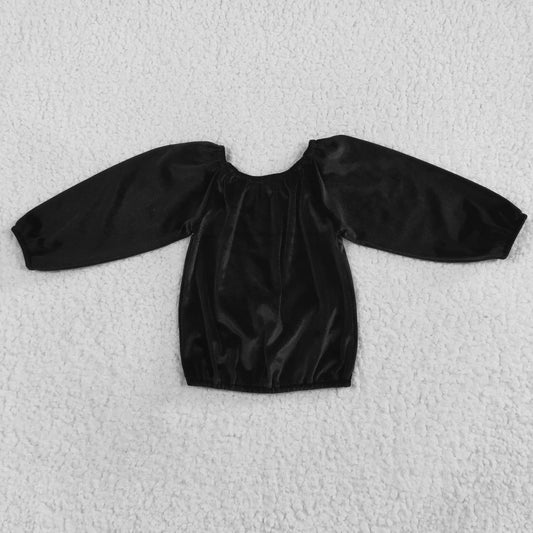 GT0198 Baby Girl Black Long Sleeves Velvet Off Shoulder Tops